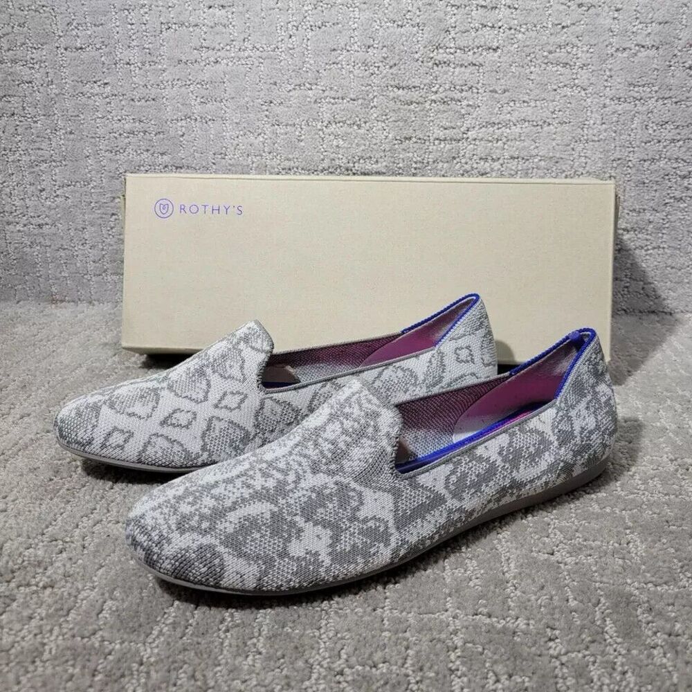 Rothys The Loafer Ivory Grey Snake Round Toe Slip on Shoes Womens Multiple Sizes
